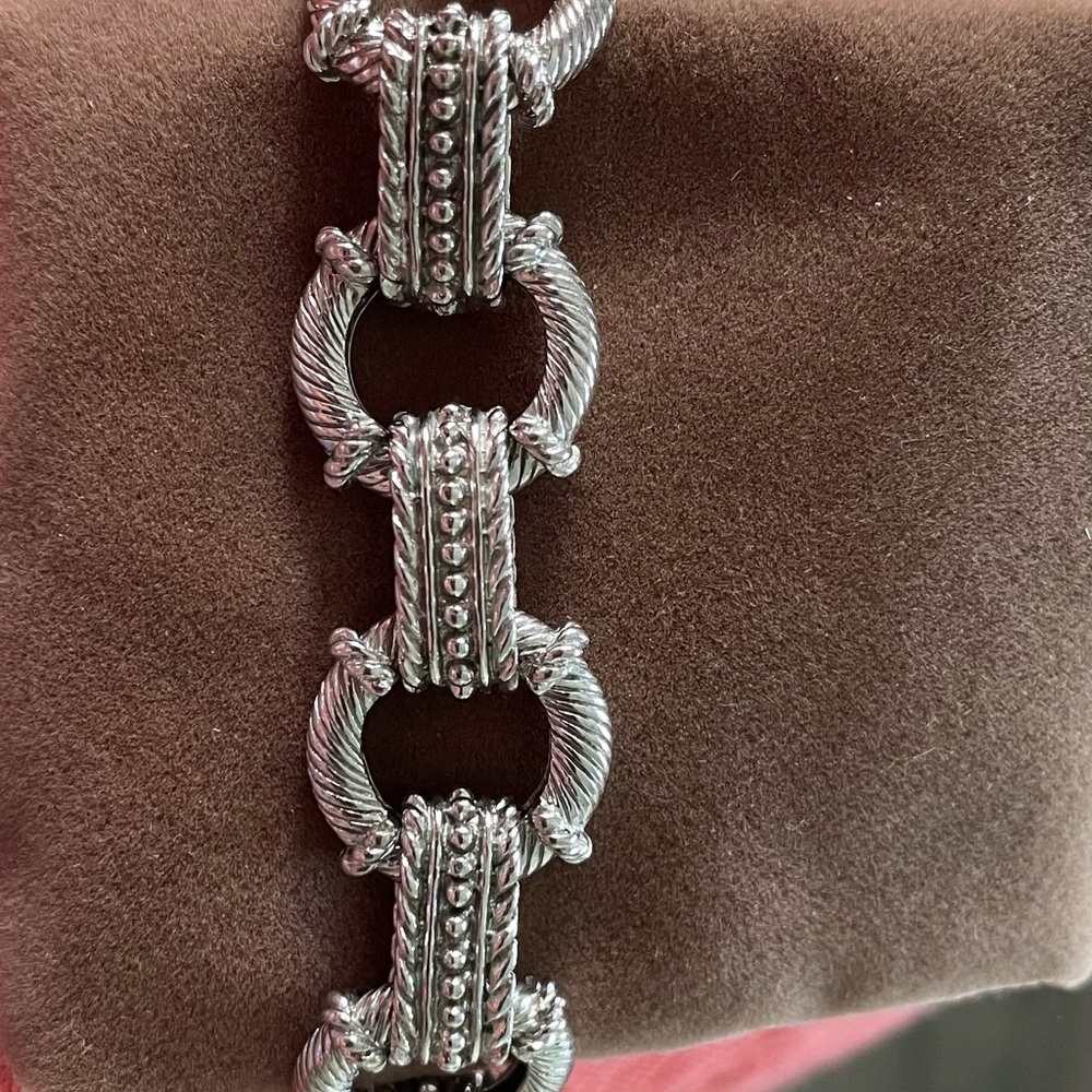 Judith Ripka Sterling Silver textured link toggle bracelet